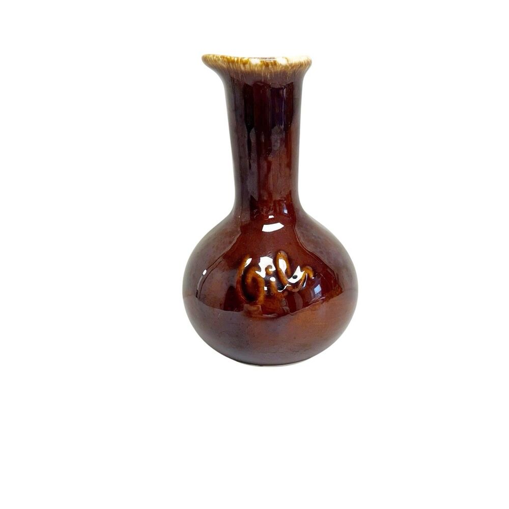 Vintage Hull Pottery Brown Drip Glaze Oil Cruet‎  4.5" x 7" Made in USA